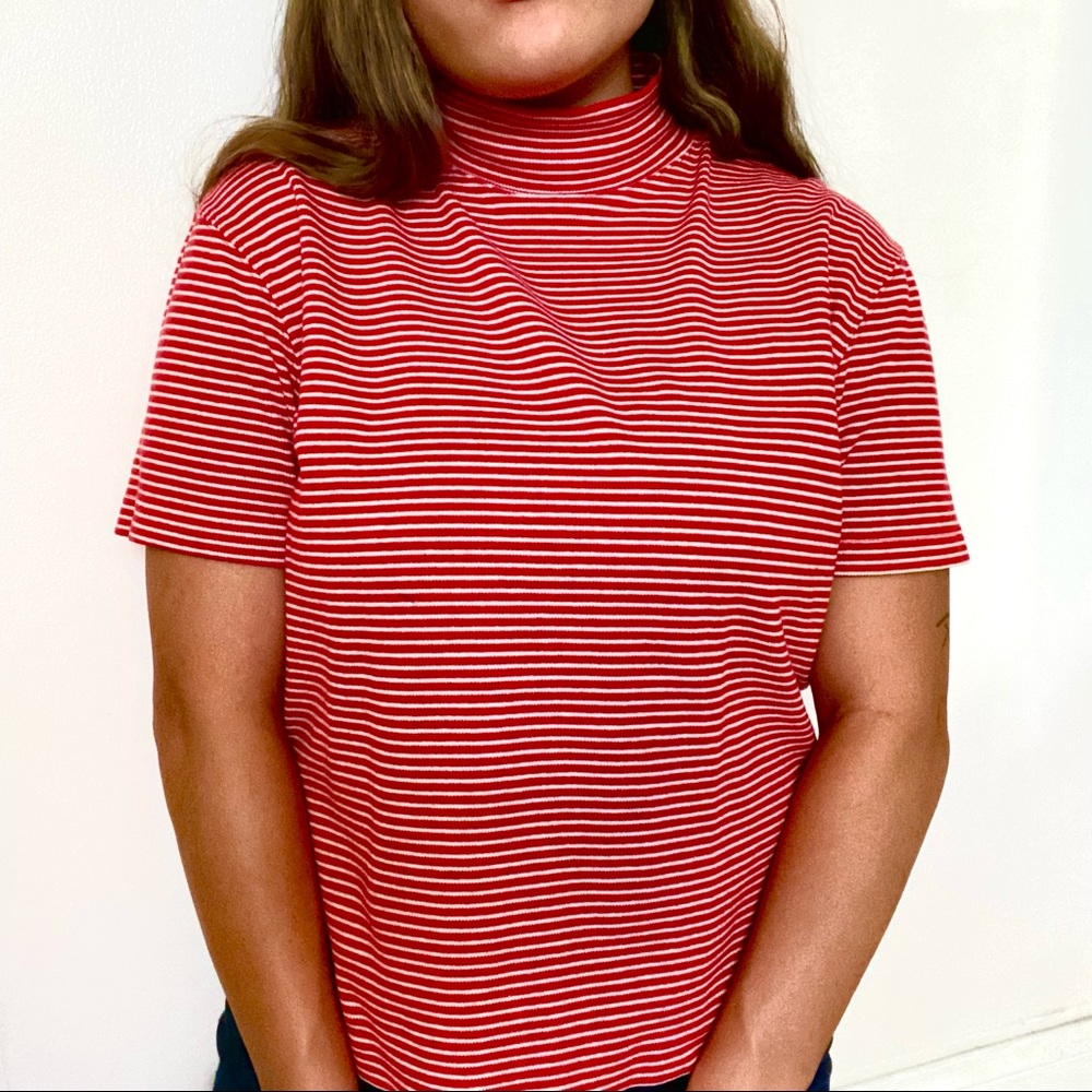 striped mock neck top